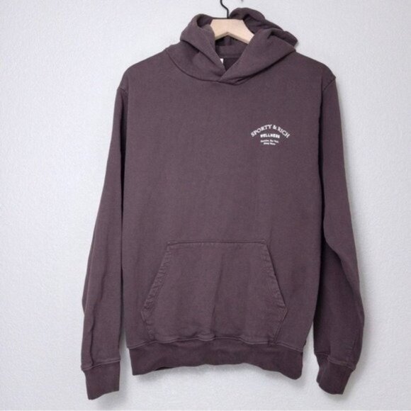 Sporty & Rich Wellness Studio Hoodie S Chocolate Unisex Fleece Oversized - Picture 6 of 11